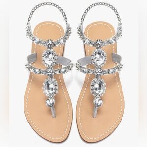 EUC Boho Silver Rhinestone Women's Sandals Size 8.5